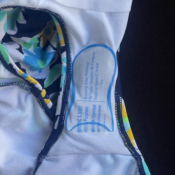 Gabar Swimsuit Womens 14 Navy Multi Floral Bandeau Chlorine Resist One Piece NWT - Picture 5 of 11